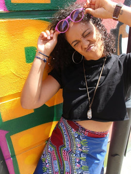 African Skirt, Wrap Skirt in Blue Dashiki Print - Beach Skirt