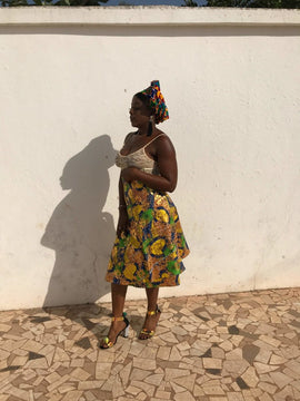 African Skirt, Wrap Skirt in Gold Ankara Print - Beach Skirt