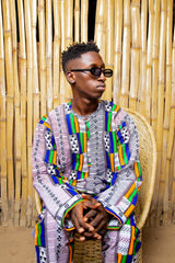 African Suit In White Kente - The Continent Clothing