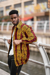 African Summer Puffer Jacket In Red & Orange - The Continent Clothing