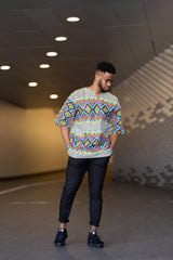 African T-Shirt in Blue Kente - The Continent Clothing