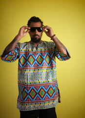 African T-Shirt in Blue Kente - The Continent Clothing