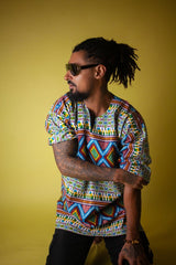 African T-Shirt in Blue Kente - The Continent Clothing