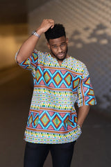 African T-Shirt in Blue Kente - The Continent Clothing