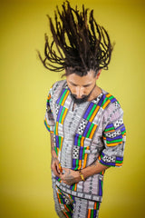 African T-Shirt in White Kente - The Continent Clothing