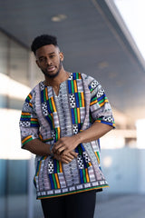 African T-Shirt in White Kente - The Continent Clothing