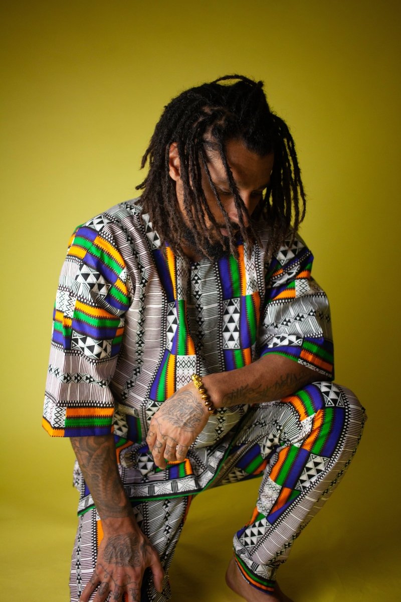 African T-Shirt in White Kente - The Continent Clothing