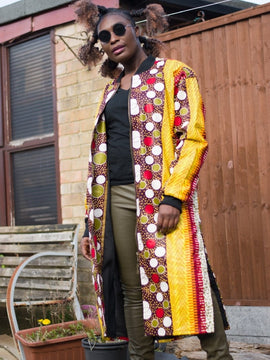 African Trench Coat in Orange Ankara Print - Festival Clothing