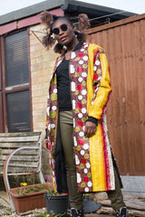 African Trench Coat in Orange Ankara Print - Festival Clothing - Continent Clothing 