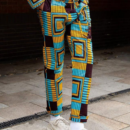 Pantaloni africani in blu Kente Stampa