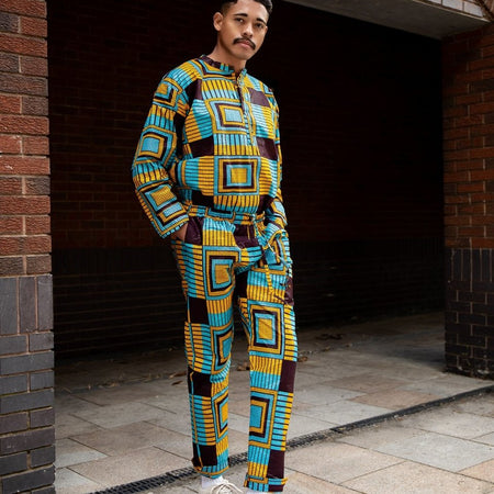 Pantaloni africani in blu Kente Stampa