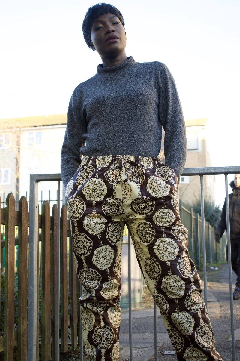 African Trousers in Gold Ankara Print - Festival Trousers - Continent Clothing 