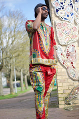 African Trousers/Pants in Red Dashiki - Festival Trousers - Continent Clothing 