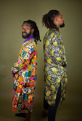 African Winter Coat In Metallic Blue Gold - Continent Clothing 