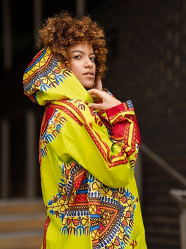 African Winter Jacket in Green Dashiki