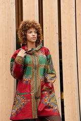 African Winter Jacket in Red Dashiki - Continent Clothing 