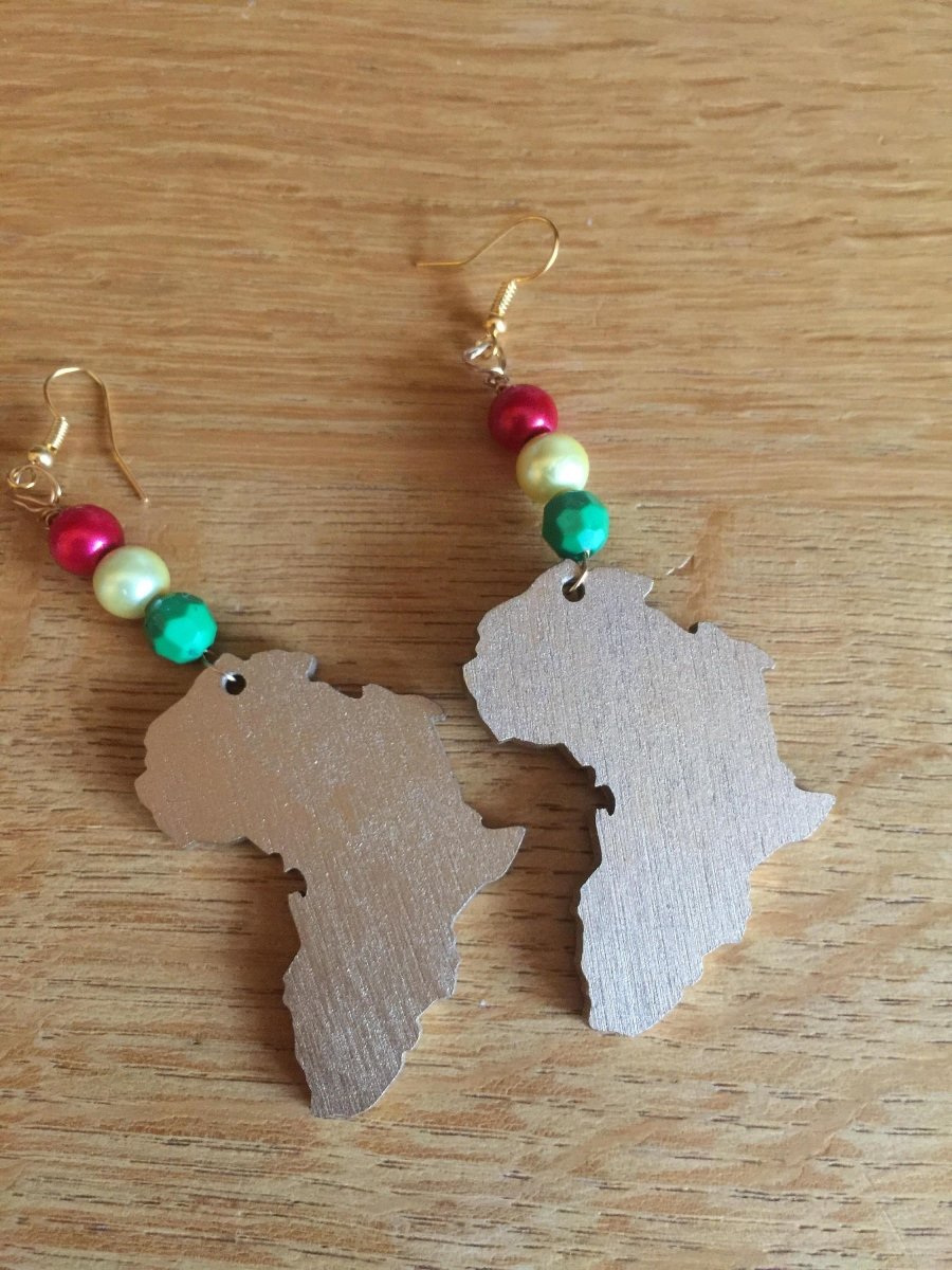 Afrocentric African Map Earrings made with recycled wood - Continent Clothing 