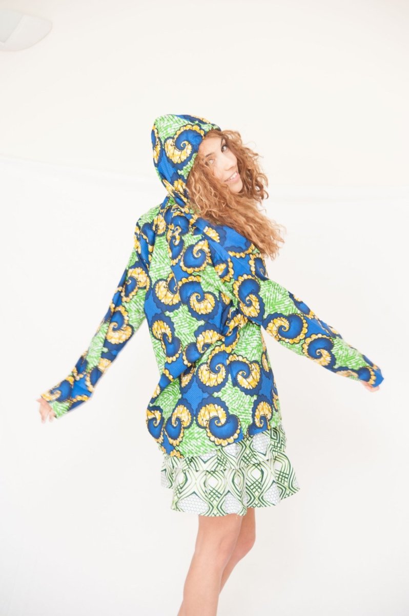 Ankara Print Hoodie in Blue - Continent Clothing 