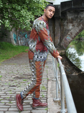 Pantalones Ankara con estampado africano rojo y naranja