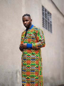 Abrigo Azteca en Orange Kente Print - Summer Festival Coat