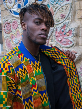Abrigo Azteca en Orange Kente Print - Summer Festival Coat