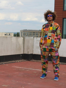 Pantalones Aztec Patchwork hechos con cortes apagados- Cero residuos Ropa hecha séticamente