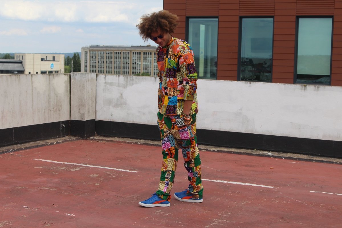 Aztec Patchwork Trouser made using offcuts- Zero waste Ethically made Clothing - Continent Clothing 