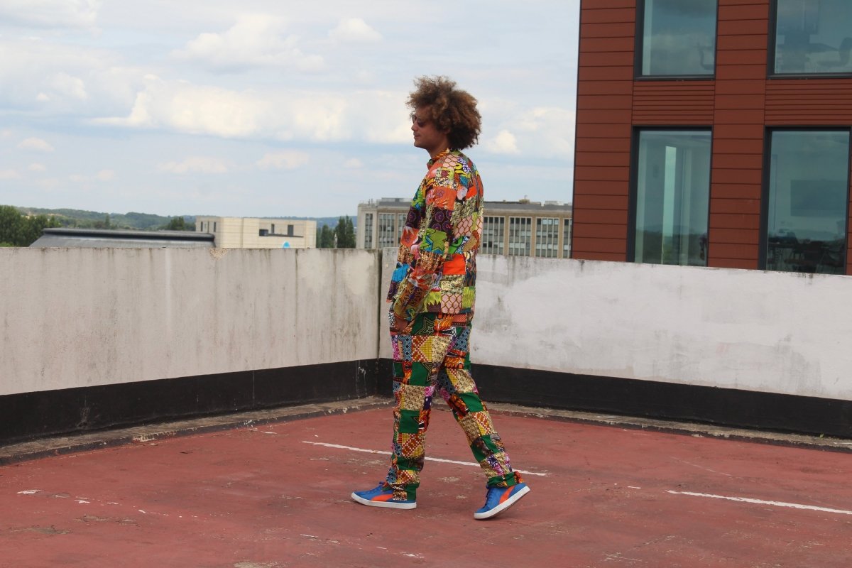 Aztec Patchwork Trouser made using offcuts- Zero waste Ethically made Clothing - Continent Clothing 