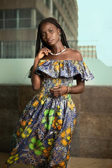 Beautiful African Maxi Dress In Metallic Gold Blue - Continent Clothing 