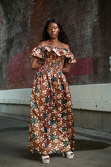 Beautiful African Maxi Dress In Metallic Gold Brown - Continent Clothing 