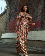 Beautiful African Maxi Dress In Metallic Gold Brown - Continent Clothing 