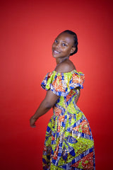 Beautiful African Midi Dress In Metallic Gold Blue - Continent Clothing 