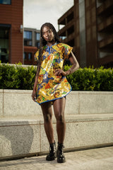 Beautiful African Print Dress In Metallic Gold - Continent Clothing 