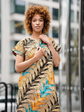 Beautiful African Print Dress In Metallic Gold