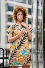 Beautiful African Print Dress In Metallic Gold - Continent Clothing 