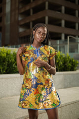 Beautiful African Print Dress In Metallic Gold - Continent Clothing 