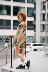 Beautiful African Print Dress In Metallic Gold - Continent Clothing 
