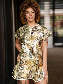 Beautiful African Print Dress In Metallic Gold