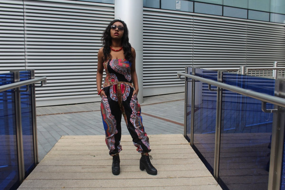 Black Dashiki Jumpsuit perfect for Summer Festivals - Continent Clothing 