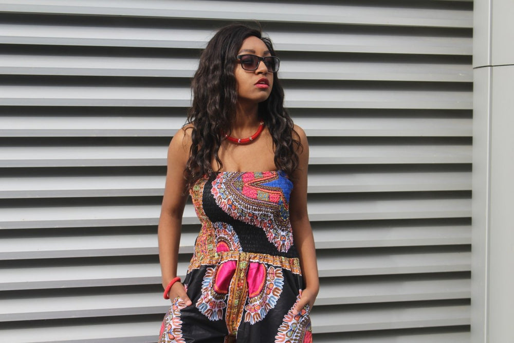 Black Dashiki Jumpsuit perfect for Summer Festivals - Continent Clothing 