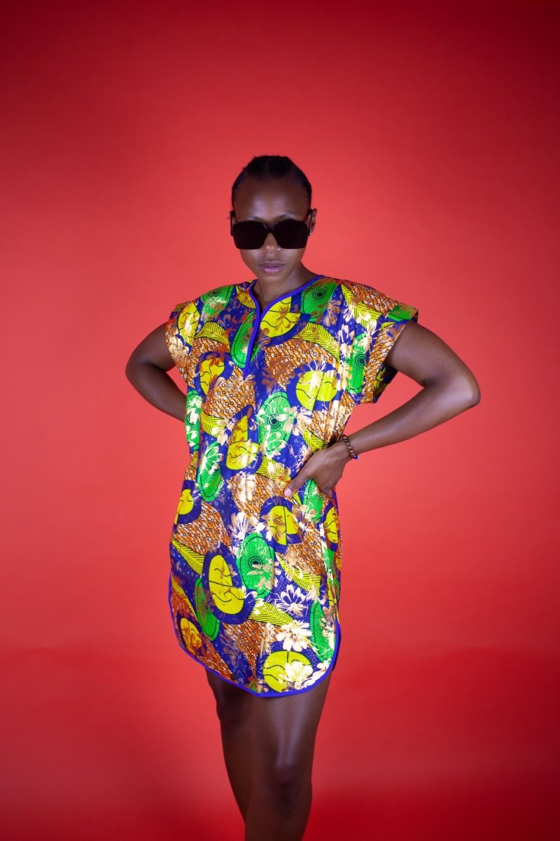 Brilliant African Print Dress In Metallic Gold - Continent Clothing Brilliant African Print Dress In Metallic Gold - Continent Clothing