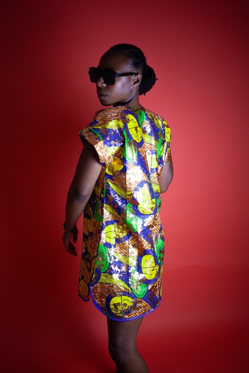 Brilliant African Print Dress In Metallic Gold - Continent Clothing Brilliant African Print Dress In Metallic Gold - Continent Clothing