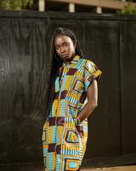 Brilliant Blue African Shirt Dress In Beautiful Blue Kente - Continent Clothing 
