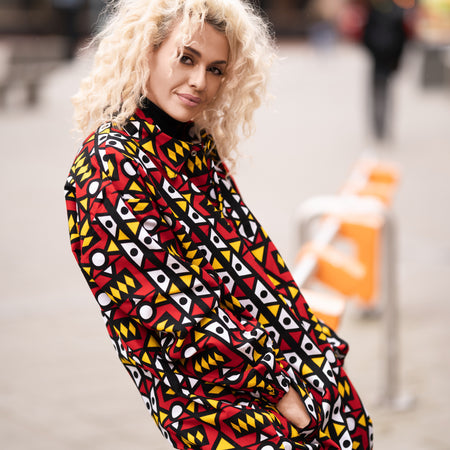 Giacca Africana Con Cappuccio In Sumakaka Rosso Elettrico