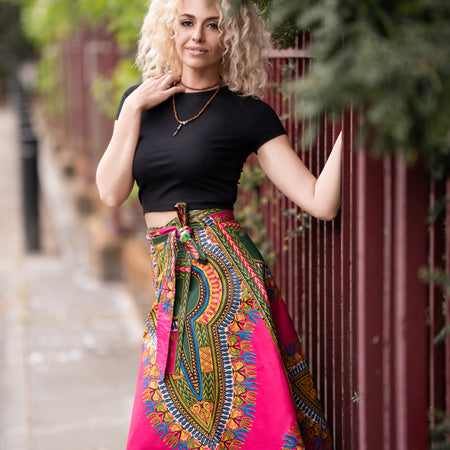 Gonna africana, gonna a portafoglio in stampa Dashiki blu - gonna da spiaggia