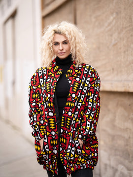 African Puffer Jacket In Electric Red