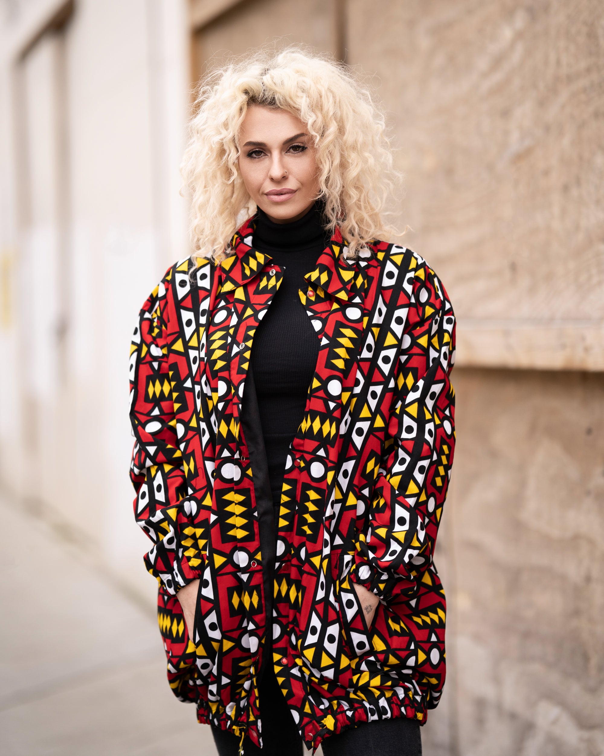 African Puffer Jacket In Electric Red - Continent Clothing 