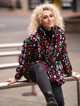 African Puffer Jacket In Electric Pink