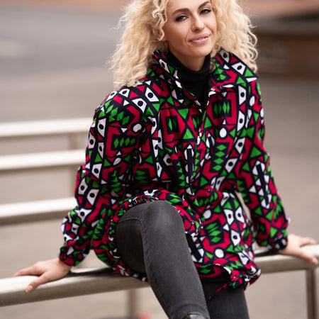 Giacca Africana Con Cappuccio In Sumakaka Rosso Elettrico