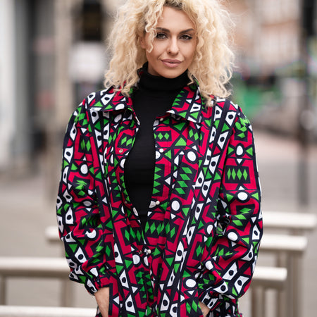 Giacca Africana Con Cappuccio In Sumakaka Rosso Elettrico